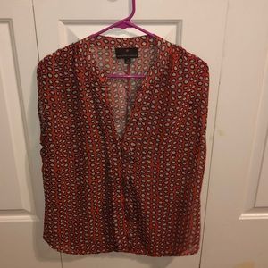 Blue and Orange print Sleeveless Blouse